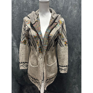 Preloved AndTheWhy Multicolor Aztec Drawstring Hooded Cardigan Sweater Size S/M